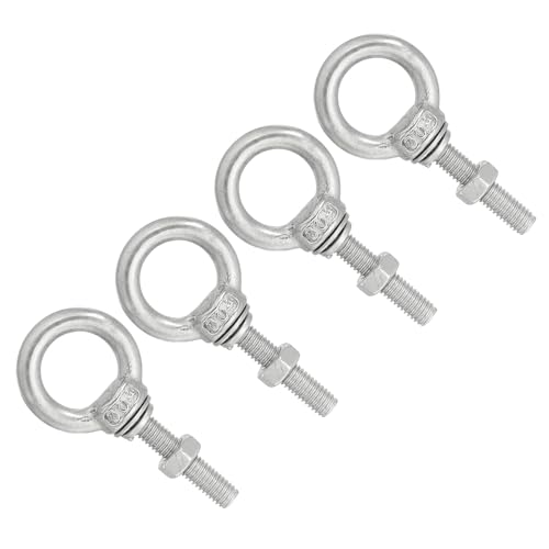 Image of uxcell M6*30 1 /4 inchx1.18 inch Stainless Steel Eye Bolts Threaded Screw Eyebolt Shoulder Ring with Nuts Washers for Lifting Hanging, 4 Set