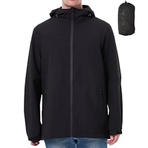 PYALT Veste de pluie pour homme Imperméable Vestes d'extérieur pour homme Veste légère de loisirs Respirante Vélo Veste de pluie avec capuche Black L