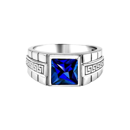 Bague de promesse masculine saphir bleu et argent gravé haut de gamme