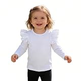 Sanpersonlin Toddler Baby Girl Solid Color T Shirt Kids Blouse Basic Plain Ruffle Top Cotton Casual Clothes (0020B-Long Sleeve White, 1-2 Years)