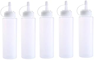 Gemini_mall® 5 Pack Plastic Squeeze Bottles with Caps,8 Oz,Best Dispensers for Home & Restaurant Ketchup, Mustard, Mayo, Dressings, Olive Oil, BBQ Sauce- BPA Free (8 Oz, White)