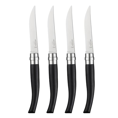 OPINEL   Estuche de 4 Cuchillos de Mesa Chic Ébano   Hoja Tradicional Yatagan de Acero Inoxidable   Mango de Madera de Ébano   Garantía de por Vida   Fabricación Francesa