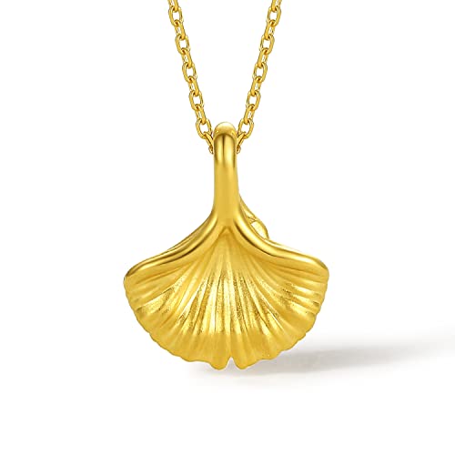 24K Gold Pendant Leaf Charms Ginkgo Pendants Dainty Leaves Jewelry Statement Charm Simple Bead Trendy Fashion Floral Solid Yellow Gold Gifts for Women Her Men (Not Include Necklace) A048975