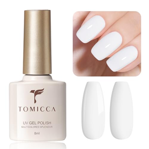 TOMICCA Smalto UV in Gel, Bianco Gel Smalto UV/LED Soak-Off Smalto per Unghie in Gel Adatto per Principianti, Nail Art, Salone, Fai da Te, Casa, 8ML