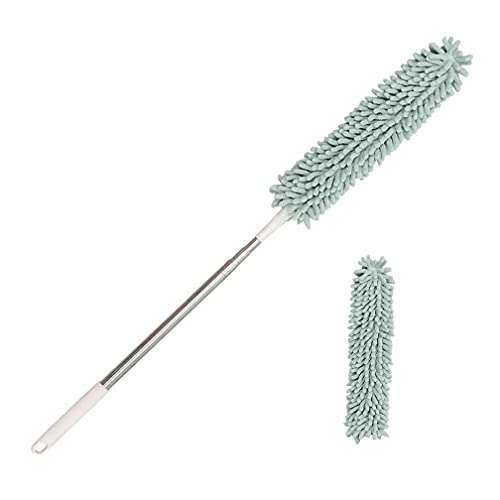 Hershii はたき ほこり取り ダスター モップ ダスターモップ ハンディ モップ 埃とり 伸縮式モップ 高所掃除 洗えるモップ 掃除用品 360°曲げる 取り外し可能 長さ調整可能 エアコン 天井 (グリーン, 長版+ヘッド*1)