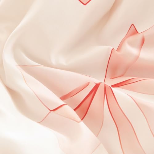Image of Bow Duvet Cover King Size Pink Bowknot Heart Bedding Set 3 Pieces Kids Girls Cute Bows Soft Lightweight Microfiber Comforter Cover Set with Zipper Closure and 2 Pillowcases