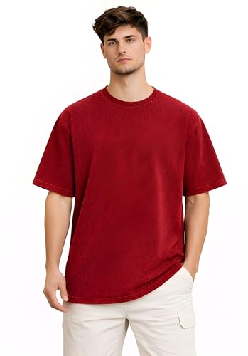 Image of Amazon Brand - Anarva Men's Oversized Acid Wash T-Shirt | Premium Cotton Relaxed Fit | Drop Shoulder Half Sleeve Casual Streetwear Tee for Men