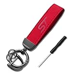 JULOPO 1PCS Car Keychain Compatible with expoloer edge focus fiesta ST keychain Red excellent Alcantara Leather Keychain