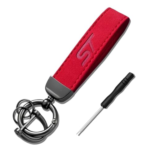 JULOPO 1PCS Car Keychain Compatible with expoloer edge focus fiesta ST keychain Red excellent Alcantara Leather Keychain