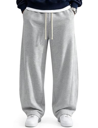 Grey baggy wide leg lounge sweatpants with drawstring waist — the brushed fleece interior that makes these a winter pair