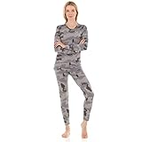 Thermajane Long Johns女性用保温下着フリース裏地ベースレイヤーパジャマセット寒い天候, デザート迷彩, XX-Small