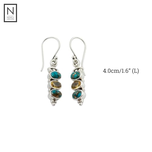 NOVICA Artisan Handmade Citrine Dangle Earrings Turquoise Sterling Silver Reconstituted Yellow Blue India Birthstone [1.6 in L x 0.2 in W x 0.2 in D] Sunshine and Sky4