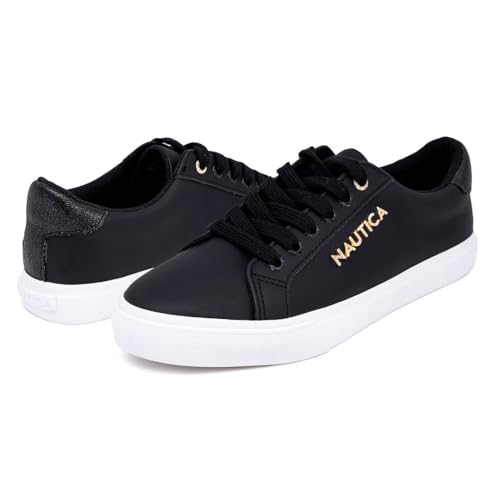 Image of Nautica Women's Fashion Sneaker, Classic Low-Top Lace-Up Casual Shoe with Metal Side Logo and Soft Cushioned Comfort for Everyday Wear