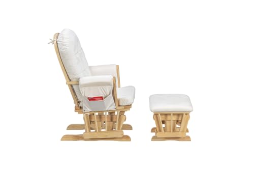 Image of Suite Bebe Mason Nursery Rocking Chair with Ottoman, Wooden Glider for Baby Nursing, Smooth Gliding Rocker, Natural Wood Finish and Beige Fabric