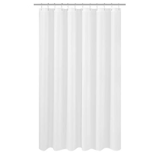 Image of N&Y HOME Extra Long Shower Curtain Liner Fabric 72 x 80 inches, Hotel Quality, Washable, White Spa Bathroom Curtains with Grommets, 72x80