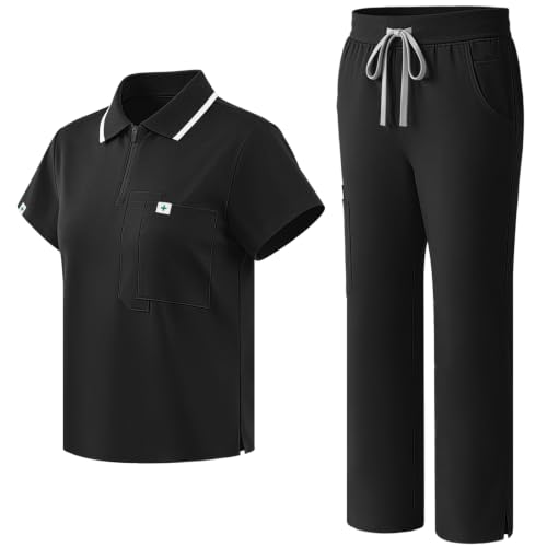 Image of Scrubs for Women, Short Length Zip Polo & Straight Pant 8 Pockets