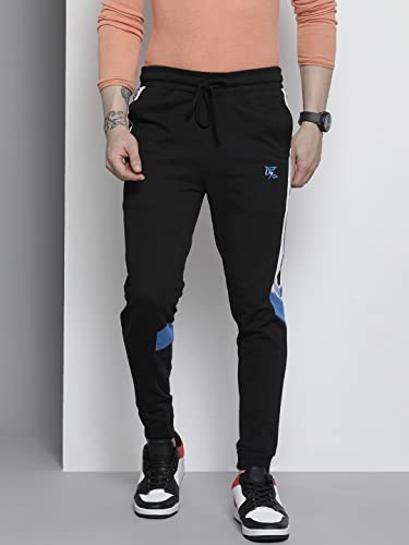Image of The Indian Garage Co Men Slim Fit Placement Print Mid-Rise Knitted Joggers