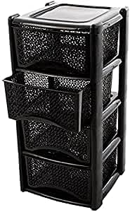 Easy Shopping® Large 4 Plastic Drawers Tower Unit Trolley Chest Drawer School Office Home Exclusive Patterned 4 Drawer Tower (Grey)