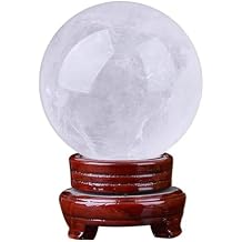 Natural Clear Quartz Crystal Ball,White Crystal Sphere Healing Crystal Ball Feng Shui Glass Sphere Crystals Ball Meditation with Wooden Stand Home Decoration Ornaments Crafts,110mm