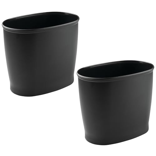 Image of iDesign Slim Plastic Bathroom Trash Can, 2-Pack, Black | Small Garbage Bin, For Bedroom, Office, Desk, Dorm