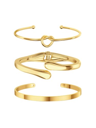 Gold Bracelet Set for Women, 14K Gold Plated Dainty Gold Stacking Bracelets, Non Tarnish Gold Cuff Bangle Bracelets Layered, Everyday Gold Bracelet Stack Jewelry for Her