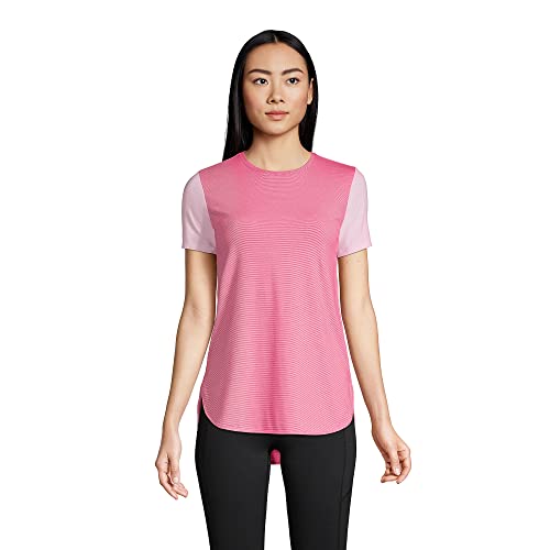 Lands' End Womens Moisture Wicking Upf Sun Ss Curved Hem Tunic Top Hot Pink Stripe Mix Plus 1X #TOP7