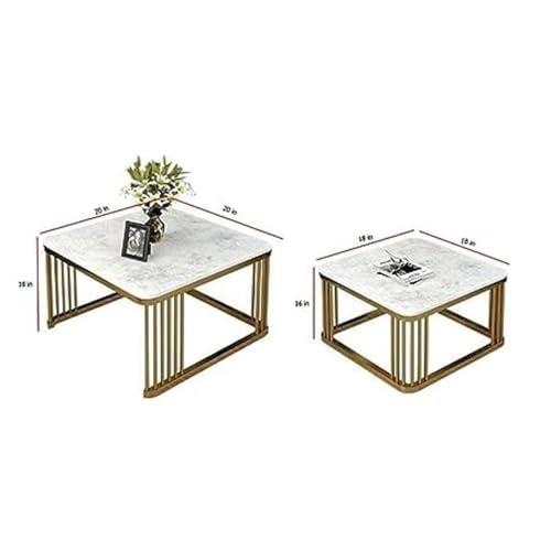Image of Two-Piece Marble Look Coffee Table Set, top end Side Table, Metal Frame Cocktail Table, Nesting Tea Table, and Home Furniture Size for Living Rooms (White & Black)
