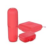 Travel Bottles Kit, Refillable & Leakproof, Toiletries Set with Large Toothbrush Case, Soap Holder and 3 Travel Size Containers 3oz each for Shampoo, Conditioner and Lotion, TSA Approved (Pink)