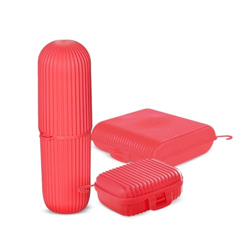 Travel Bottles Kit, Refillable & Leakproof, Toiletries Set with Large Toothbrush Case, Soap Holder and 3 Travel Size Containers 3oz each for Shampoo, Conditioner and Lotion, TSA Approved (Pink)