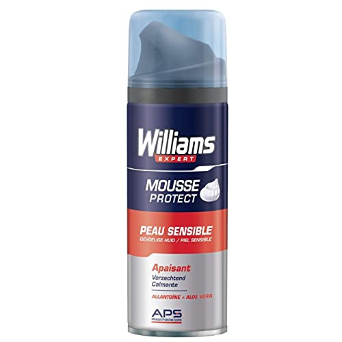WILLIAMS - Schiuma da barba sensibile per uomini e donne, 200 ml, protezione e comfort per una rasatura morbida e precisa, idrata e nutre la pelle sensibile, speciale rasatura maschile, il set di 4