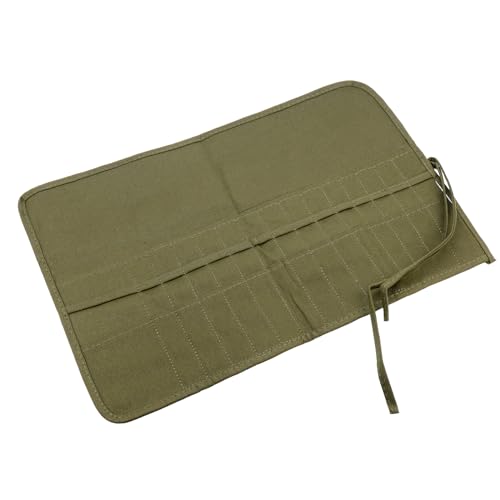 Image of Green Canvas Paint Brush Holder Roll-up Case Bag, 30 Slots Pockets Carry Pouch Artist Brush Storage Organizer, 19.1 inch L x 12.99 inch W