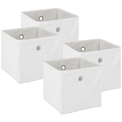 OHS Collapsible Storage Boxes Teddy Boucle White, Foldable C