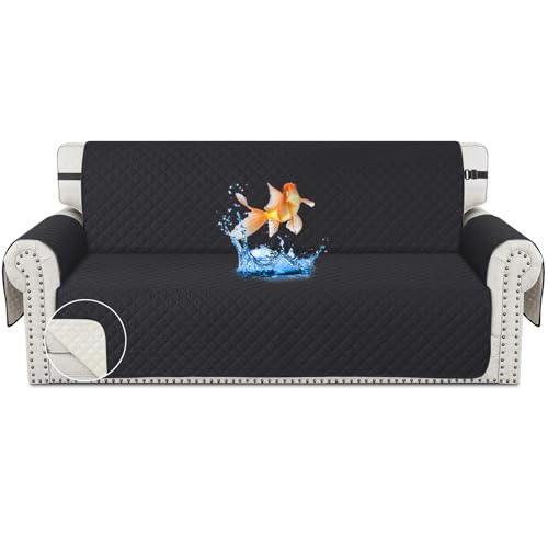 CHELZEN Impermeabile Divano Copertura 3 Posti Copridivano Mobili Protector per Soggiorno Bambini Cani Animali domestici (Nero, 3 Posti)
