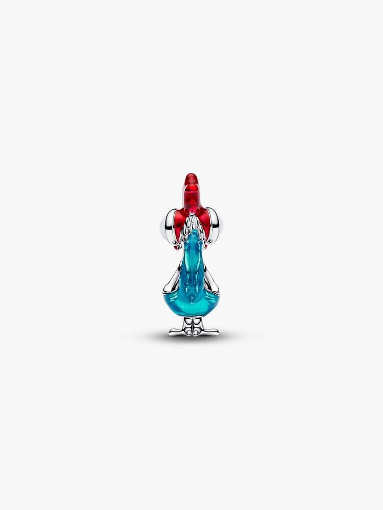 Disney Moana Heihei Sterling Silver Charm with White and Black Murano Glass, Red, Blue and Shimmering Green Enamel
