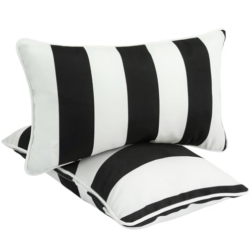 Waterproof Outdoor Lumbar Pillow Covers Set of 2,Home Decor for Garden Patio Furniture,Couch,Sofa 12"x20" Inch Decorative Pillows Cover Only,NO Insert(Black White)