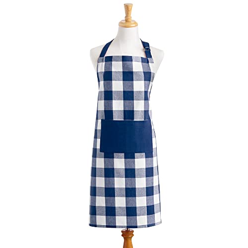 Elrene Home Fashions Farmhouse Living Buffalo-Check Kitchen Apron With Pocket, 28" X 33", Blue/White #TOP18