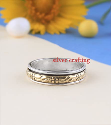 Two Tone Vintage Spin Band 925 Sterling Silver Spinner Ring Jewelry2