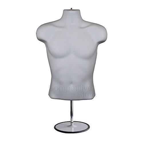 10-Pack Male Mannequin Torso, Dress Form Hollow Back Body Tshirt Display, w/Stand for Counter by EZ-Mannequins for Craft Shows, Photos or Design, Easy to Assemble and Store, S-M Clothing Sizes, White