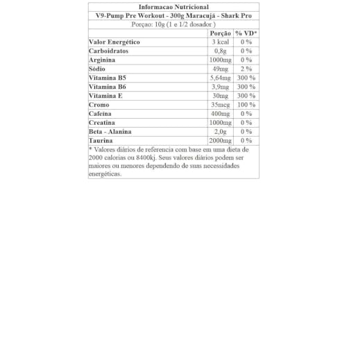 V9 Pump Pré Treino Suplemento Creatina Arginina Taurina D3 - Maracuja