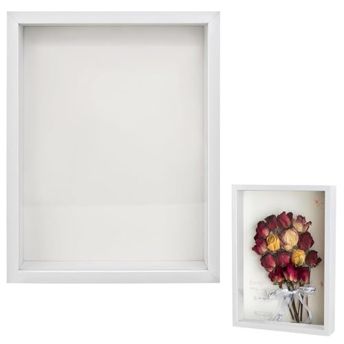 3D Shadow Box, 3D Picture Frame, 21 x 29 cm Deep Frame Display Box Wooden Deep Box Frame for Medal Flower Memorabilia Tickets Crafts(White)