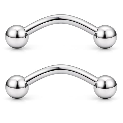 Ftovosyo PA Rings G23 Titanium Internally Threaded Bent Curved Barbell for Women Men CR Ear Gauges Earrings 12G 16mm 1 Pair
