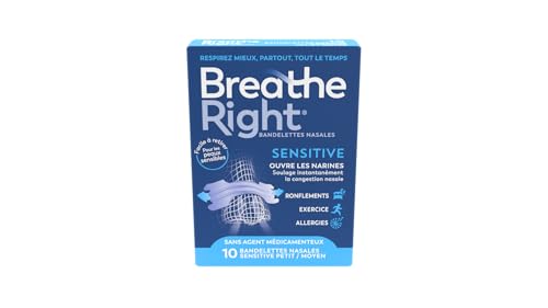 Breathe Right Sensitive - Bandelette nasale - Taille M/S - Sommeil : aide à réduire les ronflements - Rhume, allergies, sport : vous aide à mieux respirer -...