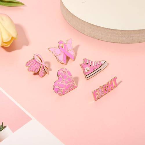 Image of Breast Cancer Awareness Pins Bulk Pink Ribbon Brooches for Women Faith Hope Lapel Pins Breast Cancer Awareness Jewelry Accessories Decorations Charity Public Fundraiser Supplies