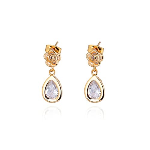 ZQHWYZ 14K Yellow Gold Dangle Earrings for Women, Elegant Flower with Waterdrop Moissanite Dangle Earrings for Women Gold