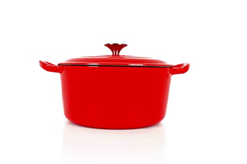 Miniatura 2 de Cacerola De Hierro Fundido Echtwerk Con Revestimiento Esmaltado, Olla De Hierro Fundido, Asador Con Tapa, Panera Redonda, Apta Para Hornos, Parrillas, Barbacoa E Inducción, Rojo, 3,5 L