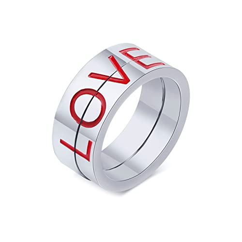 Juego de anillos de boda de oro para él y para ella, de acero inoxidable plateado, rompecabezas de amor pulido, anillo de boda de plata para él y ella, Women Size 6 & Men Size 9, Acero inoxidable, Sin