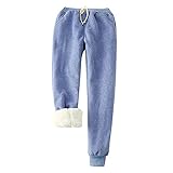 EMATOP Jogginghose Damen Warme Thermo Leggings Fleece Freizeithose Sweatpants Lässiges Einfarbig Traininghose mit Tasche Sporthosen Winter Verdickte Gefütterte Yogahose Hose Stretch Haremshose