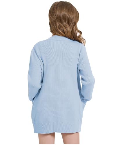 Image of WULFUL Girls Long Sleeve Cardigan Kids Casual Open Front Oversized Sweater with Pockets