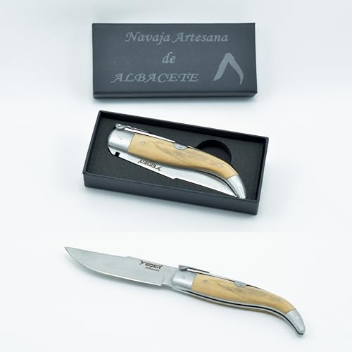 EIDER Navajas de Albacete, Cuchillo plegable,Navaja artesanas hecha a mano,(OLIVO)