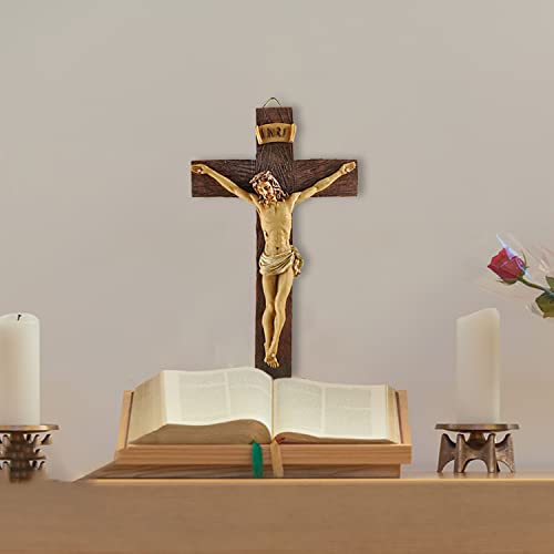 Cruz de parede de crucifixo de Jesus – Escultura de crucificação católica de resina de 23 cm, cruz I